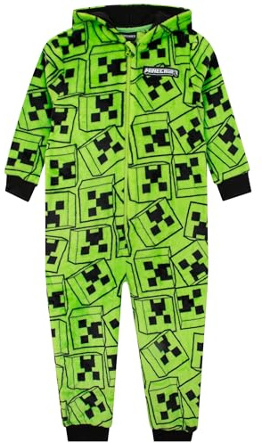 Minecraft Onesie Jungen Creeper, Schlafoverall Kinder, Onesie Kinder Kuschelig, Creeper Fleece Jumpsuit Jungen Mit Kapuze