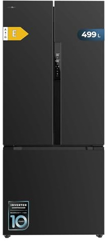 Cecotec Französischer Tür-Kühlschrank Bolero CoolMarket FD 499 Dark E. Inverter Plus Kompressor, Dunkles Inox 178x75,9cm, 499L, No Frost, Energieklasse E, Multiairflow, Metal Cooling