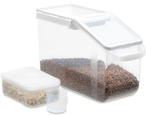 Citylife Hundefutter Aufbewahrung, frischhaltedosen mit deckel(12L+1,8L), luftdichte box, food container mit Rollen, Geeignet für Reis, Cornflakes, Trockenfutter, Hundefutter, Weiß