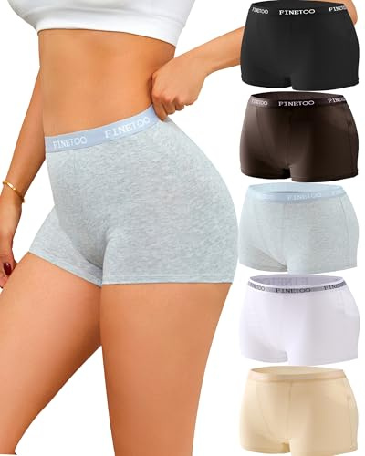 FINETOO Boxershorts Damen Baumwolle Unterwäsche 5er Pack Pantys Hotpants | Baumwoll Unterhosen,Slip Mehrpack,Baumwoll Schritt Shorts,Anti Reibung Hose unter Kleid und Rock,klassische Passform Panties