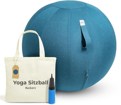 Backerz Sitzball Büro Ergonomisch 65 cm, Ergonomische Sitzmöbel für Büro und Heimbüro, Langlebiger Stoff, Gymnastikball - Fitness-Ball, Ballstuhl mit Ballauflage - Waschbarer Leinenbezug - Darkteal
