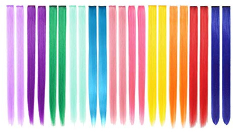 SIKAMARU 22 PCS farbige Haarverlängerungen in 11 Farben, die Mädchen mit 22 Zoll glattem Haar hervorheben, modische Haaraccessoires, einschließlich 11 Farben