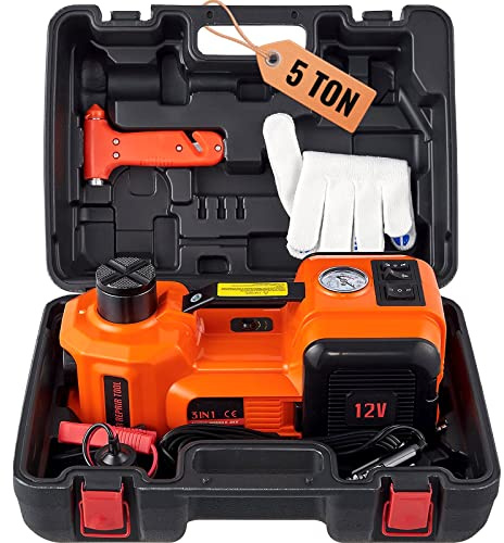 VEVOR Elektrischer Wagenheber 5 t, 180 W Elektro Hydraulik Wagenheber Hubbereich 155 bis 450 mm Hydraulischer Heber für Autos und SUVs inklusive Batterieclip sowie Werkzeugkasten und Netzkabel