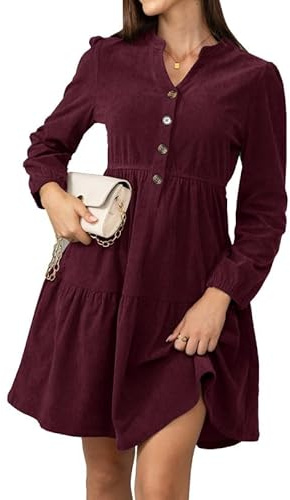 Alaster Queen Damen Herbstkleid Herbst Winter Kleid Langarm Volant Blusenkleid Damen Strickkleid Mit Taschen V-Ausschnitt Knielang Kleid Festlich Elegant Autumn Dress