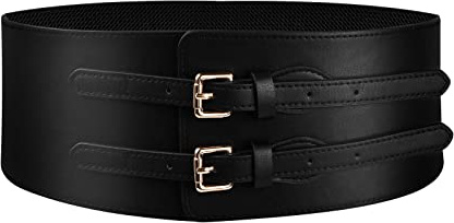 Dokeno Damen Elastischen Korsett Gürtel Breiter, Vintage Gürtel Breit Leder Taille Hüftgurt, Taillengürtel Breit Korsett Dekoration für Kleider Mantel Hemd (Schwarz)