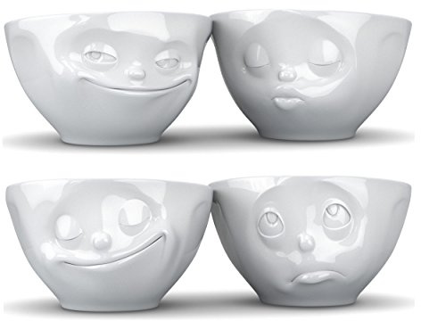 Fiftyeight TV Tassen Schälchen 4er Set Grins, Kuss, Glücklich, OchBitte, Schale, Schüssel, aus Porzellan, Weiß, 200ml