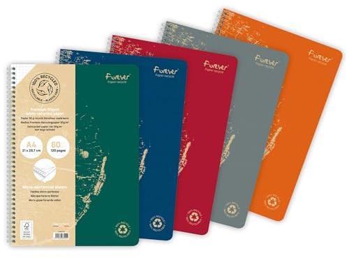 Clairefontaine 68402C - Heft Forever mit Doppelspiralbindung, DIN A4, 21x29,7cm, 60 Blatt, 90g, kariert, aus Recycling Papier, Grün, 1 Stück