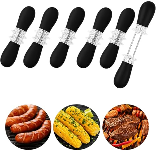 12 Stück Edelstahl Maiskolbenhalter mit Silikongriff, Rostfreie Grillspieße für BBQ, Picknick und Gartenparty, Küchenzubehör für Mais