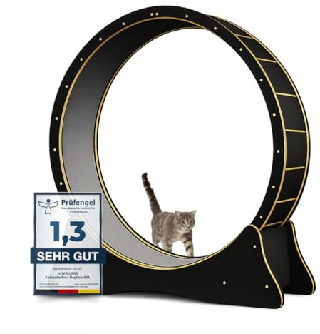 noviclass® Katzenlaufrad Baghira Groß XXL | 132cm Durchmesser Artgerecht für große Katzen | Kratzfest, stabil und leise | Gratis Spielzeug und E-Book | Geprüfte Qualität (Schwarz)
