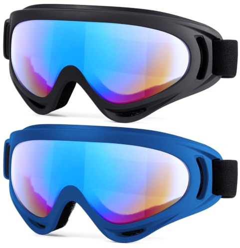 EasYoung 2-Pack Ski Goggles, Compatible Snowboard Goggles for Kids, Teens, Youth, Boys, Girls, Men and Women, Motorcycle Goggles, Wind Resistance Goggles