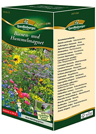 Quedlinburger Bienen & Hummel Magnet | Blumenwiese 500g | Bienenwiese für Bienen, Hummeln und Schmetterlinge und weitere Insekten | Blumensamen für eine farbenfrohe Blumenmischung