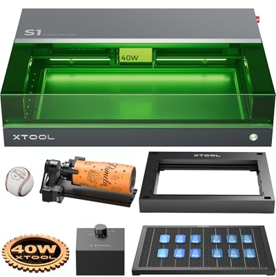 xTool S1 40W Laser Graviermaschine, Geschlossene Laser Gravur, Rotary Kit | Pin-Point-Positionierung und Autofokus, für Holz, Metall, Leder und Acryl, für Home Crafter, DIY und Kleinunternehmen