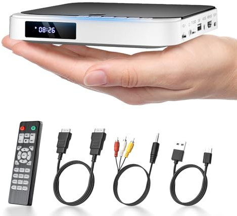 Desobry Mini-DVD-Player HDMI kompakter DVD-Player für alle Regionen Kleiner Breakpoint-Speicher unterstützt USB integriertes PAL/NTSC und Fernbedienung