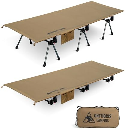 OneTigris SUPRANUBIS Feldbett klappbar 190×70 cm, tragbar Campingbett faltbar leicht, Klappbett Camping bis 150 kg für Zelt, Outdoor, Reisen, Garten, Büro (Kojote Braun)