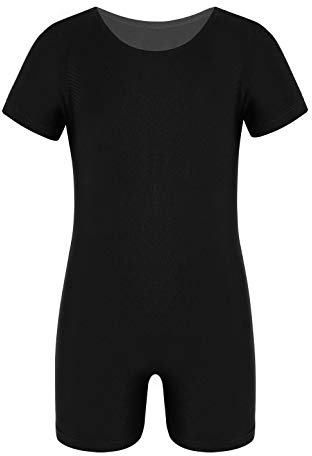 Freebily Kinder Jungen Mädchen Ballettanzug Kurzarm Sportbody Ballett Trikot Tanz-Body Gymnastik Overall Ganzanzug Turnanzug in Gr. 104-164 Schwarz 116