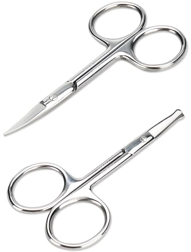 Kleine Fellschere für Männer und Frauen – Augenbrauen, Nasenhaar, Schnurrbart, Bart Wimpern, Ohr-Trimming-Kit – gebogene und abgerundete Sicherheitsspitze zum Schneiden von Haaren – Edelstahl 2 Stück