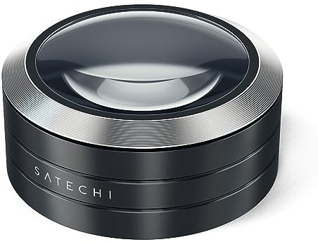 SATECHI ReadMate LED-Tischlupe, 5-Fach Zoom, Schwarz | Inkl. Tragetasche, Reinigungstuch und 2 Batterien, 3 LED-Leuchten per Touch, Ein-/Aus-Schalter zum Schonen der Batterie