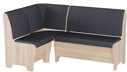 Rodnik Eckbank Tunis 150x120 cm, Sitzbank gepolstert, Truhenbank (Grau - Sonoma Eiche)
