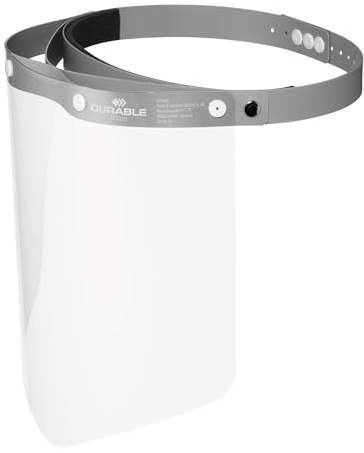 Durable Gesichtsvisier PRO, zertifiziert, mit anpassbarem Stirnband, hochklappbar & desinfizierbar, Made in EU, 1 Stück, 343310