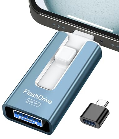 GNASEET USB Stick 256GB für Phone, 4 in 1 USB Speicherstick für Phone/Pad/Android Handy/PC, USB 3.0 Memory Stick High-Speed Flash Laufwerk, Phone Externer Speichererweiterung Fotostick, Blau