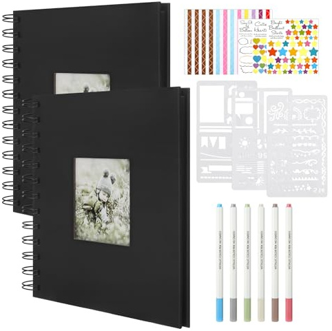 2Pcs Fotoalbum zum Selbstgestalten,Scrapbook Fotobuch 40 Blätter Schwarze | Fotobuch zum Selbstgestalten Spiral Fotoalbum Seiten Scrapbook Set mit Pergamin-Trennblättern,Album zum Einkleben 17x17cm