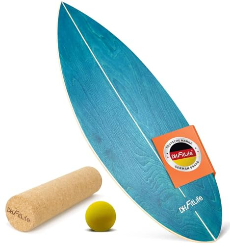 DH FitLife Surfbrett Kit Surfing Balance Board aus Echtholz | Indoor Surfboard mit Rocker Shape | Wackelbrett für Erwachsene | Spaß & Training Zuhause