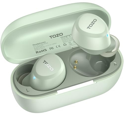 TOZO A1 In-Ear Kopfhörer Kabellos Bluetooth 5.3 mit 2 Mikrofonen für KI-Anrufe, App-Steuerung, 32 Std. Wiedergabe, IPX5 Wasserdicht, Tiefer Bass, Leicht und Bequem für kleine Ohren – Grün