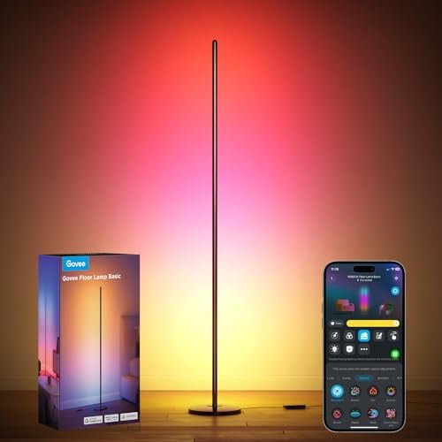 Govee RGBIC LED Stehlampe Wohnzimmer, WiFi Stehlampe Dimmbar, Arbeiten Sie mit Alexa und Matter, 16 Millionen Farben, 85 Szenenmodi, Musikmodi, DIY-Modus Standleuchte für Schlafzimmer Gaming, Schwarz