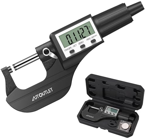 AUTOUTLET Micrometer Digitale Bügelmessschraube 0-25mm/ 0.001mm, Hohe Präzision LCD Digitale Mikrometer Mikrometerschieber Länge Messwerkzeug Mikrometer 0.001mm(0.00005")-Schwarz