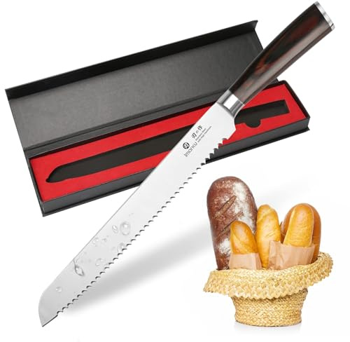 imarku Brotmesser mit Wellenschliff 25 cm, Ideal für Knuspriges Brot | 7Cr17Mov Edelstahl Brot Messer Ergonomischer Pakkaholz-Griff, Ultrascharfes Profi Küchenmesser, Ideal für Brot, Bagels