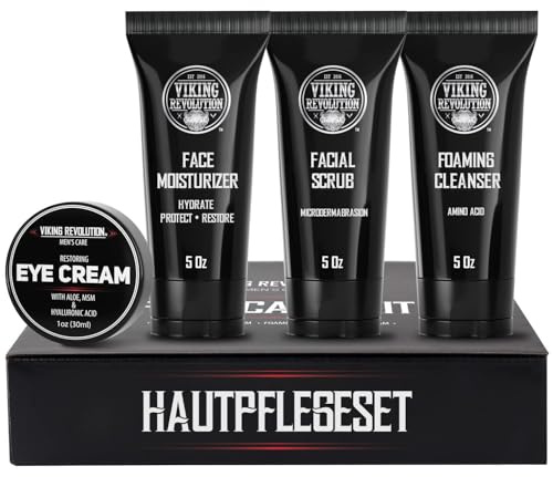 Viking Revolution - Gesichtspflege Männer - (142 g je) Verjüngende Feuchtigkeitscreme, Mikrodermabrasion-Gesichtspeeling, Schaumreiniger, Eye Cream (29 g) - Herren Geschenke