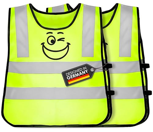 freemind Kinderwarnweste 2 Stück - Reflektorweste für Kinder - atmungsaktive Warnweste - Sicherheitsweste - 360 Grad Sichtbarkeit - Signalweste für Jungs Mädchen 3-12 Jahre neon gelb
