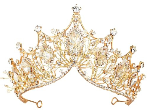 Prinzessinnenkrone, Strass-Kristall, Göttin, Königin, Weihnachtskostüm, Cosplay, Braut, Abschlussball, Prinzessin, Partys, goldfarbene Kopfhörer, one szie, Kristall, Kristall