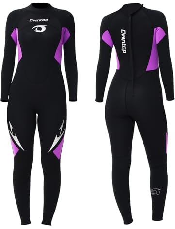 Owntop Damen Ganzkörper 3/2mm Neoprenanzug, Ultra-Stretch Langarm Winter Neoprenanzug, Rückenreißverschluss Erwachsene Neopren Surf- und Tauchanzug, Damen Violett M