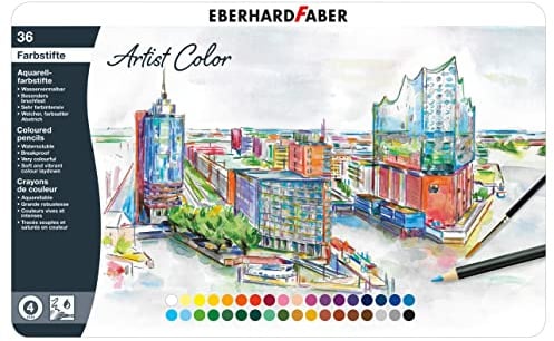 Eberhard Faber 516036 - Aquarellstifte Artist Color, 36 bunte Aquarellfarben im Metalletui