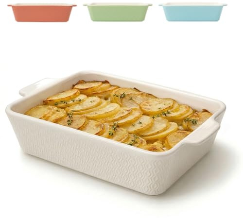 Praknu Auflaufform Groß - Lasagne Auflaufform aus Keramik - Extra Hoher Rand - Ofenform Für Tiramisu & Auflauf - Lasagneform - Weiß