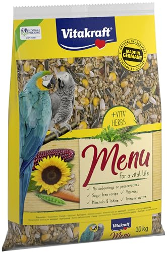 Vitakraft Menü 10kg, Hauptfutter für Papageien, mit Vitaminen, mit Immun Aktiv Komplex und Kräutern (1x 10kg)
