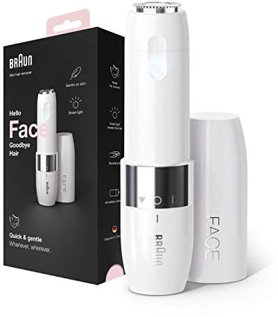 Braun Face Mini-Haarentferner, Elektrischer Gesichtshaarentferner, FS1000, Weiß - Ladyshaver, Kleiner Rasierer für eine schnelle, sanfte Rasur an Oberlippe, Kinn & Wangen für unterwegs mit Smartlight