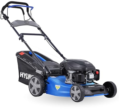 HYUNDAI Benzin Rasenmäher LM4622G, Radantrieb, Mulchfunktion, starker 3.9PS Motor mit 170cc, 46 cm Schnittbreite, 65L Korb, Benzinmäher, Mulcher
