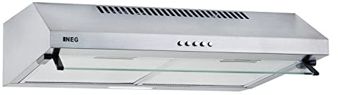 NEG Unterbau Edelstahl Dunstabzugshaube NEG15-AT+, Doppelmotor 385 m³/h, Abluft und Umluft, LED-Beleuchtung, Silber, 60x50x15 cm