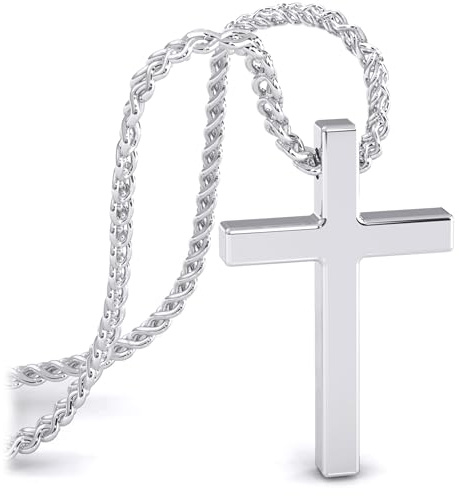 SERASAR Halskette Kreuz Herren Kette mit Anhänger - 50cm Silber Schmuck Männer Geschenk Idee für Jesus