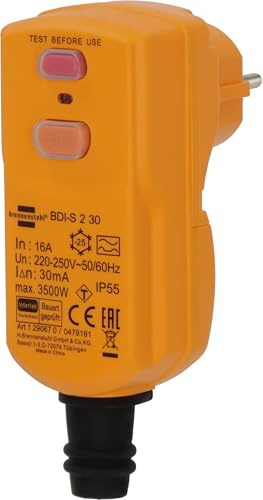 Brennenstuhl Personenschutz-Stecker BDI-S 2 30 IP55 (Personenschutzstecker mit FI-Schutzschalter für außen, zweipolige Abschaltung)