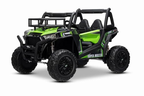 RIRICAR Elektroauto für Kinder Buggy 24V UTV, grün, Kinder elektroauto 2 sitzer mit 2,4 GHz Ferbedienung, 2 x 200 W Motor, Lithium-Akku, Eva-Räder, gepolsterter Sitz, USB, SD-Karte