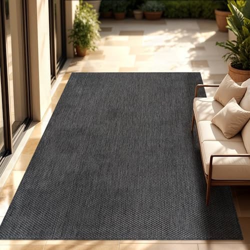 Paco Home Outdoor Teppich, Wetterfest Pflegeleicht Küchenteppich Ideal für Terrasse Balkon Garten, Flachgewebe Sisaloptik Modern Einfarbig meliert, Grösse:140x200 cm, Farbe:Anthrazit