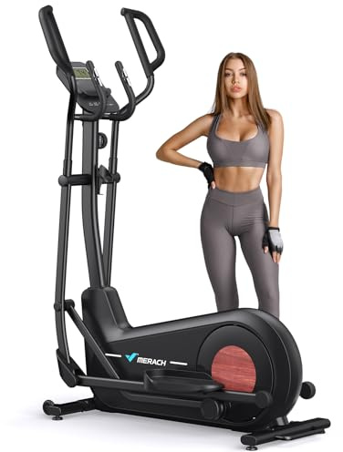 MERACH Crosstrainer für Zuhause mit 47 cm Schrittlänge, Ultraleise Ellipsentrainer mit Magnetwiderstand, 8 Widerstandsstufen, für Effektives Ausdauertraining, Eigener App, Belastbar Bis 180 kg
