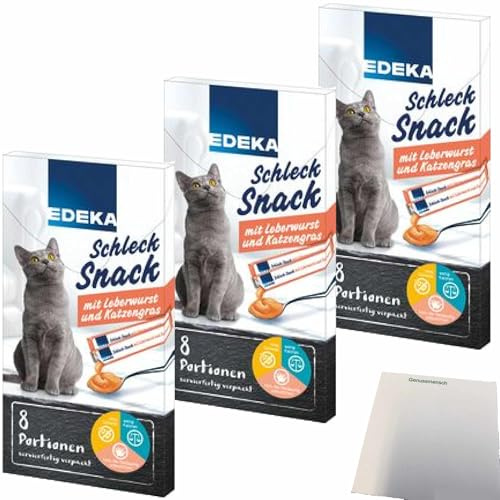 usy Bundle für EDEKA Schleck Snack Leberwurst und Katzengras 3er Pack (3x8x15g Packung) + usy Block