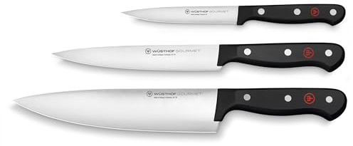 WÜSTHOF Gourmet Messersatz mit 3 Messern, 3-teiliges Set, Schwarz,silber