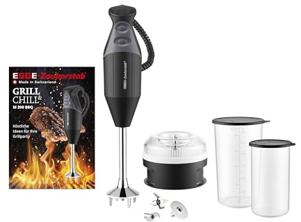 ESGE Zauberstab 98215 M 200 BBQ schwarz, Stabmixer, Pürierstab, 2 Stufen bis 17.000 U/Min, ergonomischer Griff, langlebiger, robuster Motor, inkl. Zubehör, 200W, Made in Switzerland