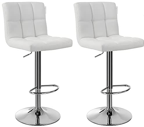SONGMICS 2er-Set Barhocker mit Lehne, Höhenverstellung | Barhocker, PU, Wolkenweiß und Taubengrau, Monni Kollektion LJB64W