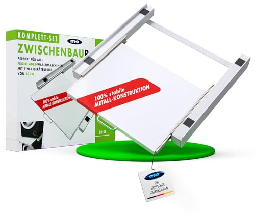 m-e ZR-56 Zwischenbaurahmen für Trockner & Waschmaschine – Verbindungsrahmen mit Ablage – stabil stapeln & fixieren – Waschmaschine-Trockner-Verbindung für 60 cm Geräte, 100% Metall